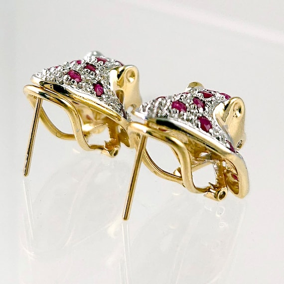 14K Gold Ruby Diamond Panther Earrings: Two-Tone … - image 6