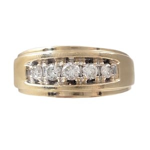 Vintage Mens 5 Stone Diamond Ring in Solid 14K Gold - 1/2 ctw - Size 12