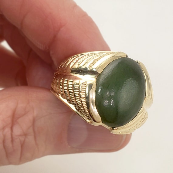 Vintage Jade Ring in Solid 14K Gold - Masculine S… - image 5