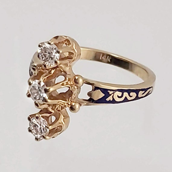 Enameled 14K Gold & 3 Diamond Ring  - Outstanding… - image 7