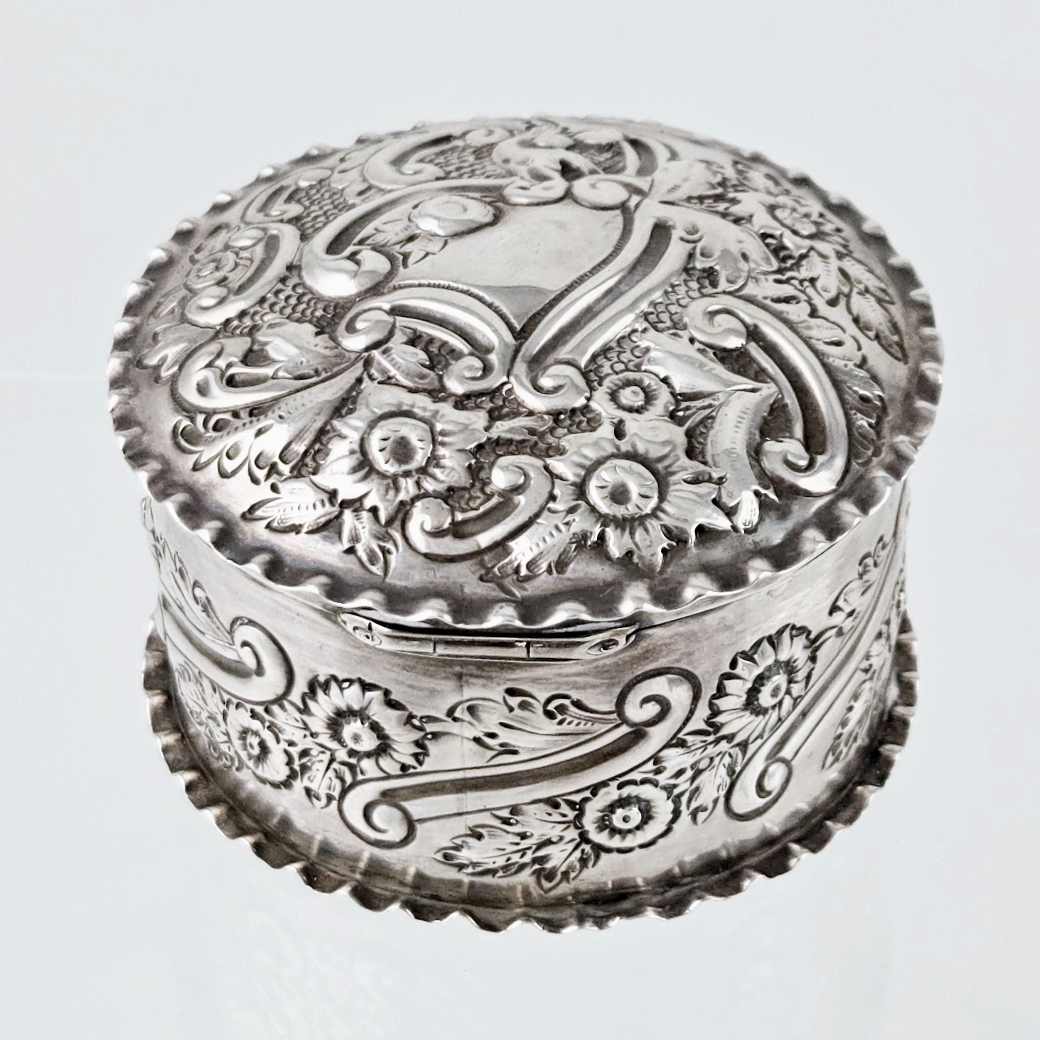 Antique Sterling Silver Round Box With Hinged Lid - Deakin & Francis ...
