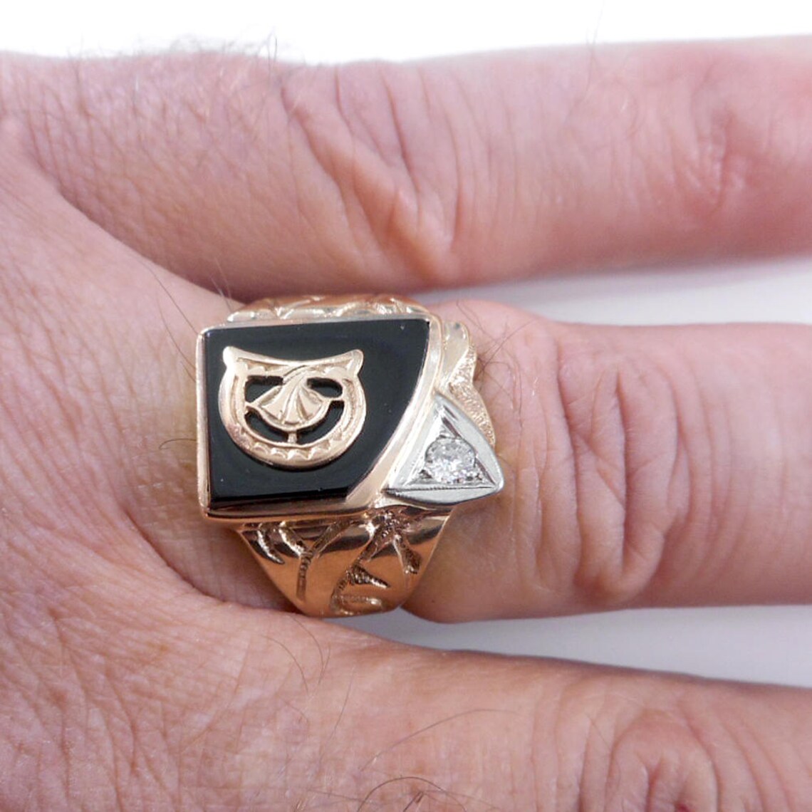 Mens 10K Gold Diamond & Black Onyx Initial Ring Letter D Etsy