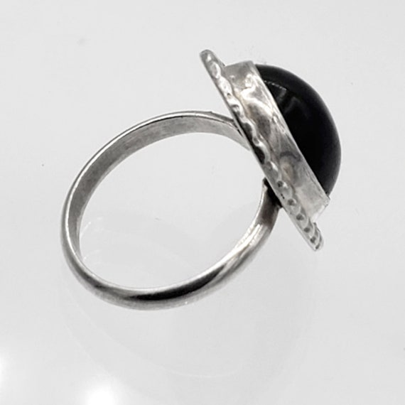 Vintage Silver and Black Coral Ring - Signed H - … - image 5