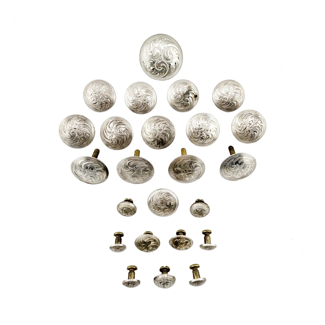 Concho Vintage Argent Sterling Gravé - 2 Pouces - À Visser - Western Mexique