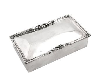 Vintage Mexican Sterling Silver Box With Wood Lining - 16 ozt. - Hinged Lid - 6 11/16" Wide