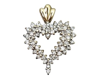 Small Diamond Heart Cluster Pendant in Solid 14K Gold - 1/2 ctw - 7/8" Tall