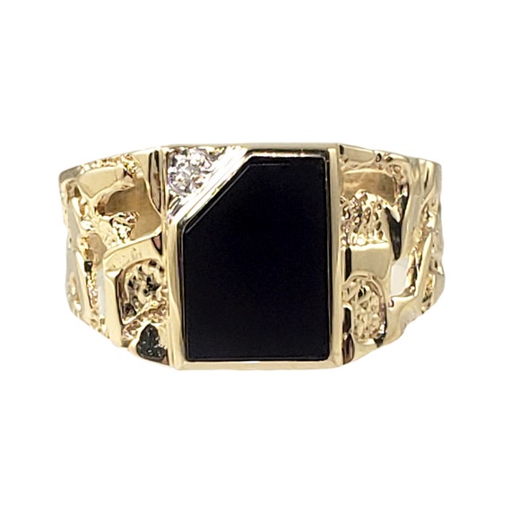 Black Onyx and Diamond Ring in Solid 10K Gold With Nugget Etsy