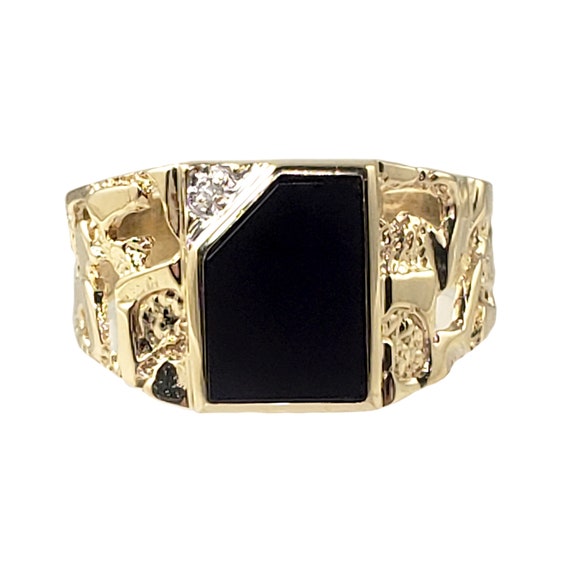 Black Onyx and Diamond Ring in Solid 10K Gold wit… - image 1