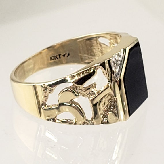 Black Onyx and Diamond Ring in Solid 10K Gold wit… - image 5