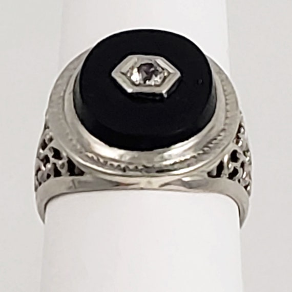 14K White Gold, Black Onyx and White Topaz Ring -… - image 7