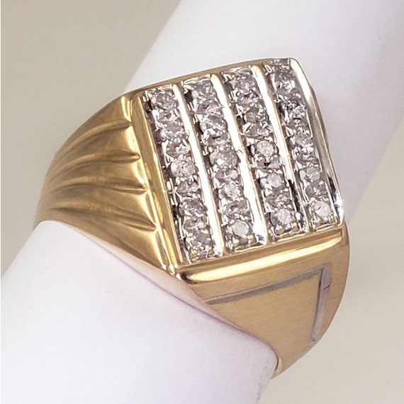 Vintage Mens 14K Gold and Diamond Ring - 20 Stone… - image 2
