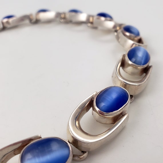 Blue Cat's Eye Gemstone Necklace in Sterling Silv… - image 3