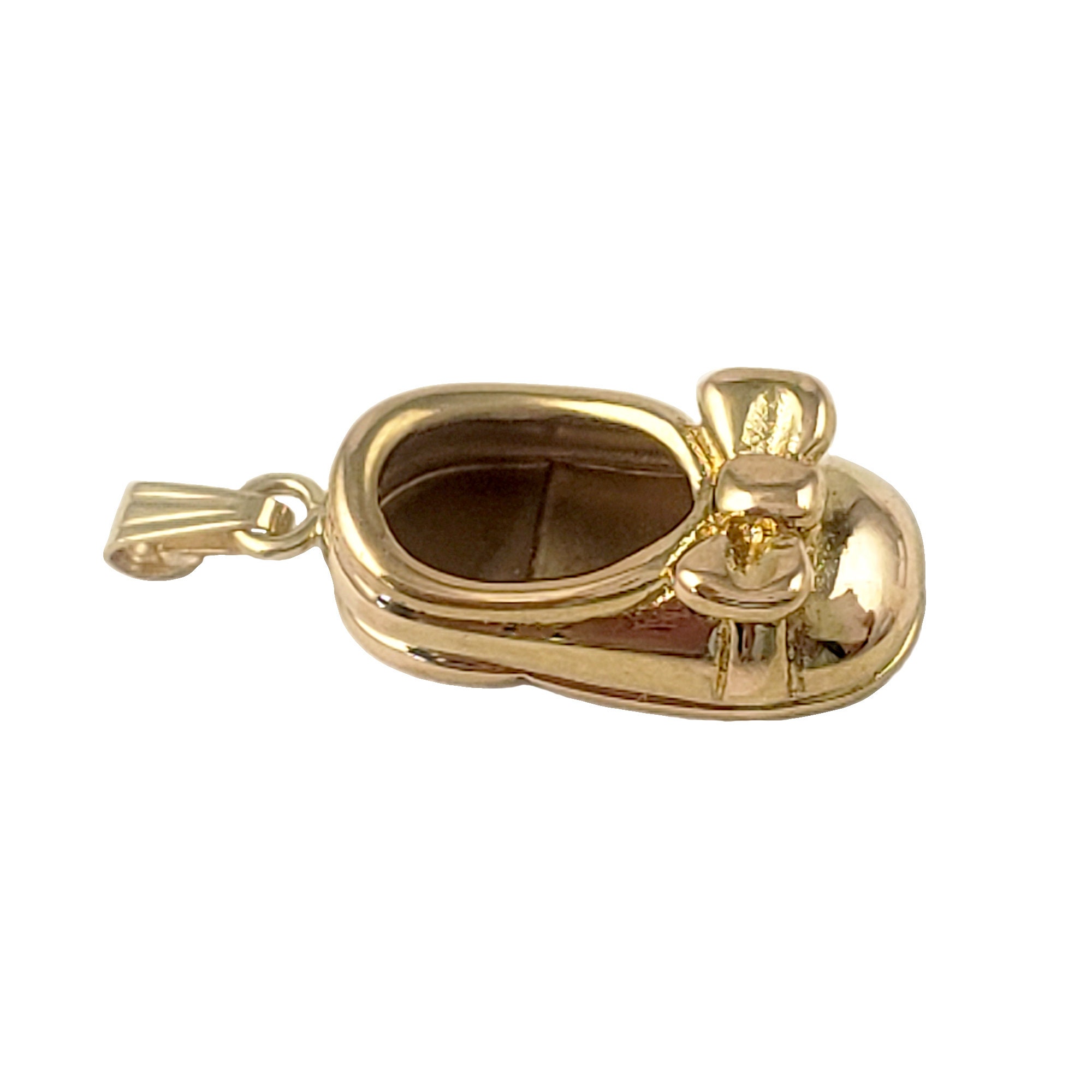Solid 14K Gold Baby Shoe Charm Pendant - Vintage Girls Bow Design - 7/8" Long