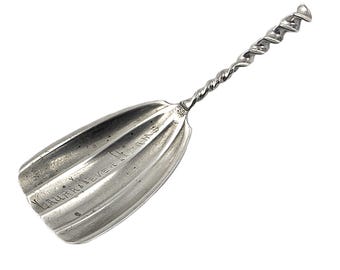 1885 Sterling Silver Tea Caddy Spoon - Whiting Manufacturing Co. Square Twist Pattern with Scalloped Bowl - 4&quot; Long