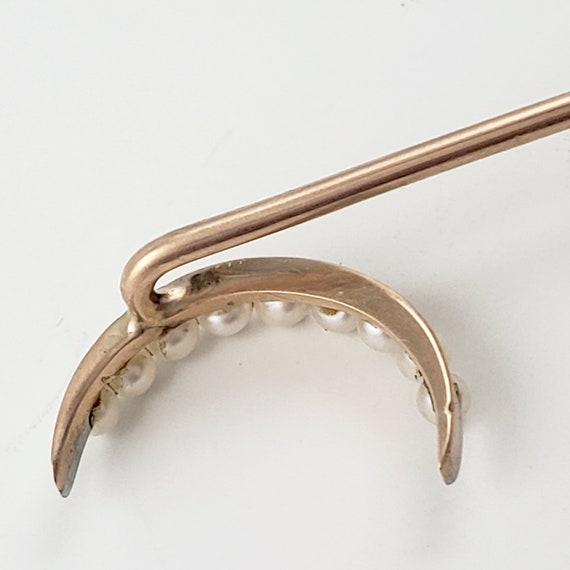 Antique 14K Gold and Pearl Crescent Moon Stickpin… - image 7