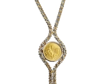 14K Gold Mexican Peso Coin Necklace Specialty Chain, 16