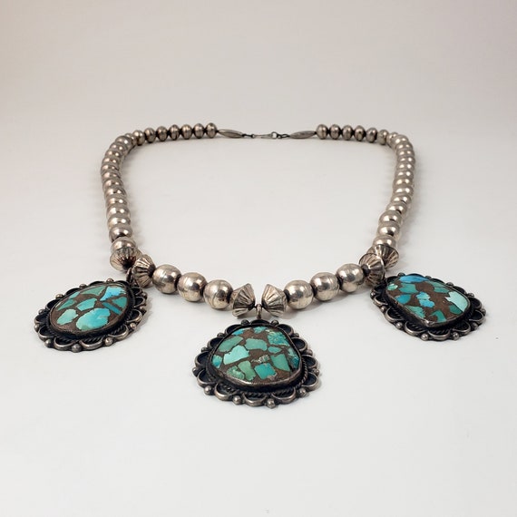 Vintage Southwestern Silver Bead Necklace with 3 … - image 4