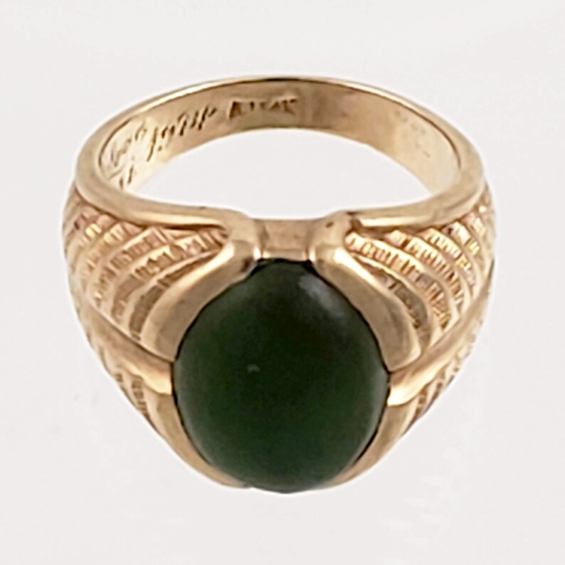 Mens Jade Ring in 14K Gold Vintage 14K Gold Ring with Jade Etsy