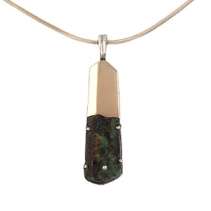 Handcrafted 18K Gold, 950 Silver and Turquoise Necklace - 14K Gold Chain - 20.5&quot; Long