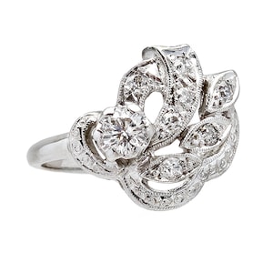 Vintage Art Moderne Diamond Ring: 14K White Gold, .5 ctw, Size 6