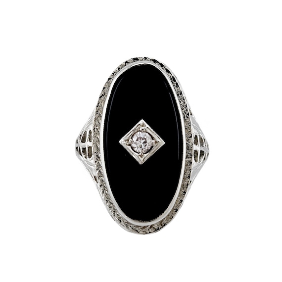 Vintage Art Deco Revival 14K White Gold, Black On… - image 1