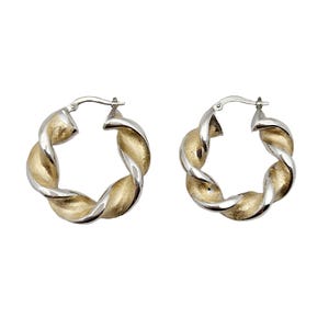 Vintage Two-Tone 14K Gold Earrings with Twisted Design - Medium Italian Hoops - 1.25&quot; Diameter