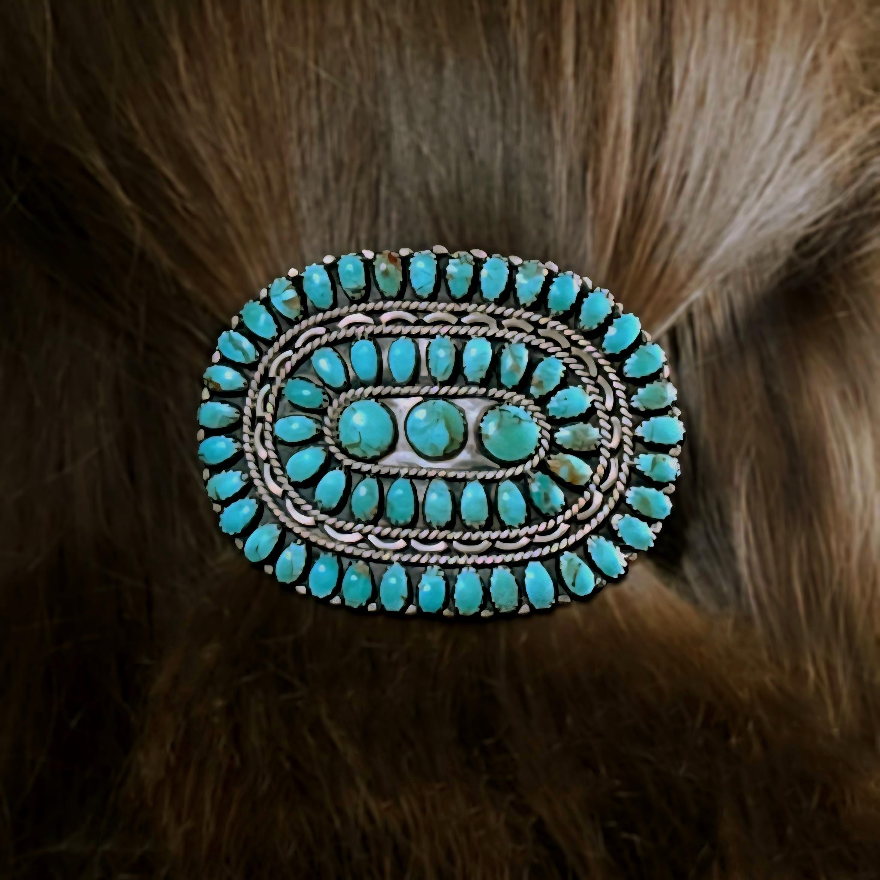 Vintage Southwestern Engraved Stamped Turquoise Sterling Silver Barrette Vintage Signed Southwestern Turquoise Sterling Silver  main image 3