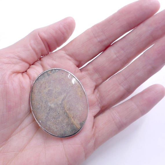 Victorian Moss Agate Brooch With Silver Bezel - O… - image 5