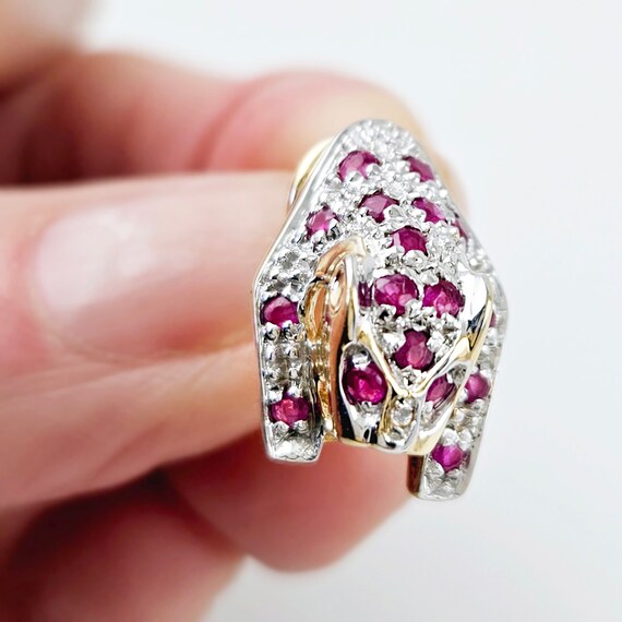 14K Gold Ruby Diamond Panther Earrings: Two-Tone … - image 3