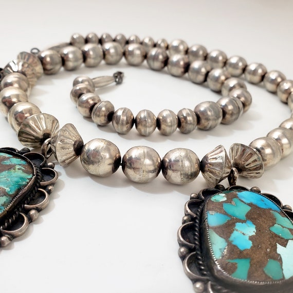 Vintage Southwestern Silver Bead Necklace with 3 … - image 5