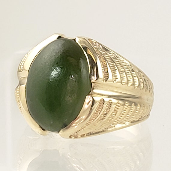 Vintage Jade Ring in Solid 14K Gold - Masculine S… - image 2