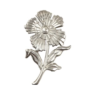 1950s Sterling Silver Brooch with Floral Design -Mid-Century Flower Pin - 2 5/8&quot; Tall