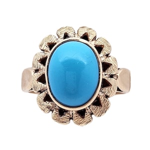 Antique 14K Gold Ring with Turquoise - Victorian Flower Design - Size 6