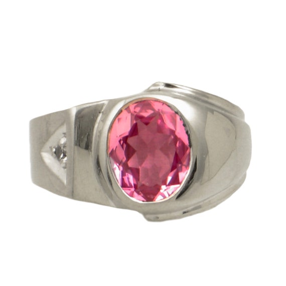 10K White Gold Ring with Pink Synthetic Sapphire &