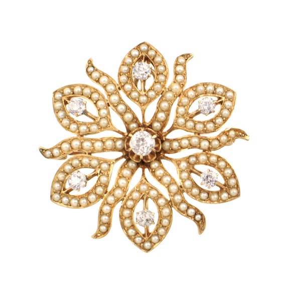 Victorian 14K Gold Diamond & Seed Pearl Pendant Brooch | Etsy