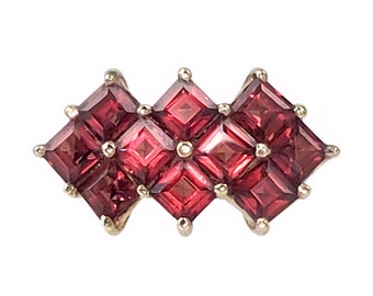 Vintage Garnet Ring in 10K Gold -Geometric Design with 10 Gemstones - Size 8