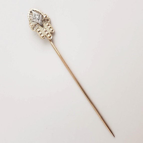 Antique 10K Gold and Diamond Stickpin - Late Edwa… - image 2