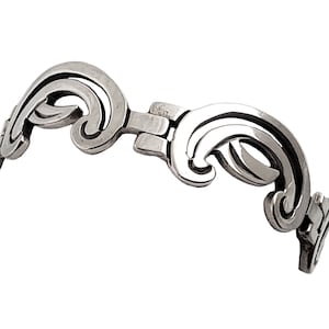 Vintage Taxco Sterling Silver Bracelet - Stylized Wave Design - 7&quot; Inner Circumference