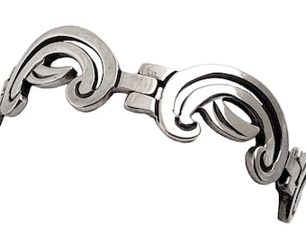 Vintage Taxco Sterling Silver Bracelet - Stylized Wave Design - 7" Inner Circumference