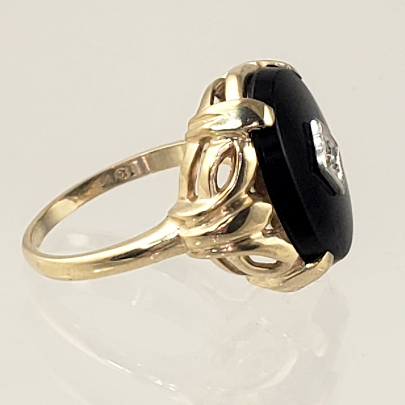 Vintage Solid 10K Gold Black Onyx and Diamond Ring Size 6.75 - Etsy