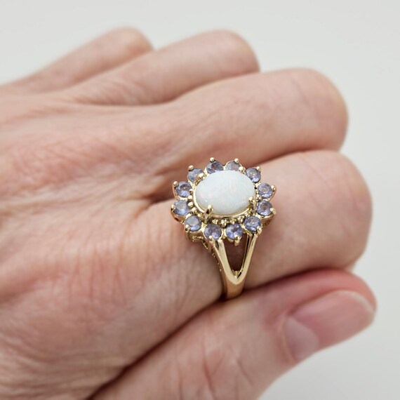 Vintage 14K Gold, Opal and Iolite Halo Ring - Siz… - image 6