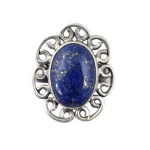 Vintage Lapis Lazuli Ring in Sterling Silver - Large Stone in Filigree Frame - Size 9.25