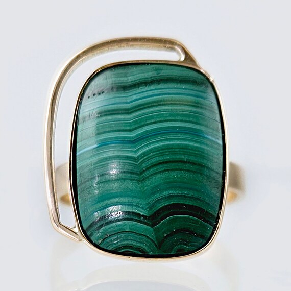 Unique Malachite Ring in Solid 14K Gold - Contemp… - image 2