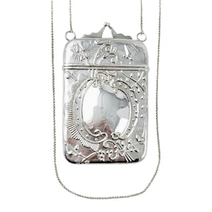 Sterling Silver Victorian Revival Wallet Cigarette Case Purse - 4.75" with 30" Long Chain