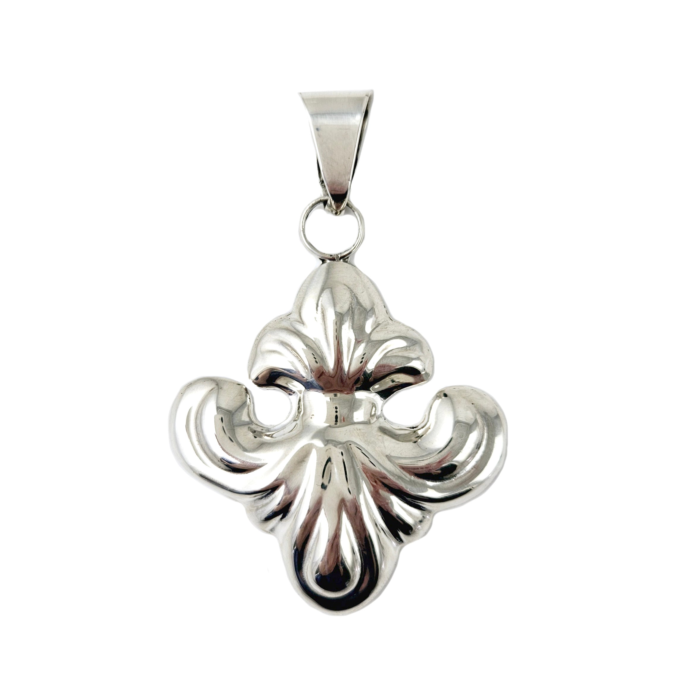 アクセサリー Vintage Mexican silver necklace charm Sterling Silver Inverted Fleur-de-lis Symbol Pendant