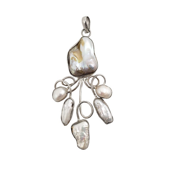 Large Mabe Pearl and Sterling Silver Pendant -Vin… - image 1