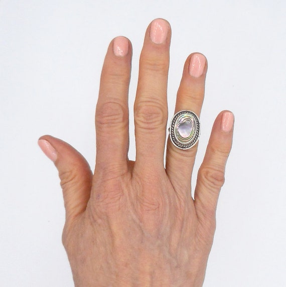 Vintage Abalone and Silver Ring - Signed Southwes… - image 3