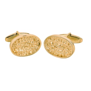 Solid 14K Gold Cuff Links - Heavy .63 ozt - Pebble Textured Oval Cufflinks - 7/8&quot;