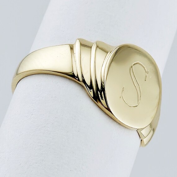 Solid 14K Gold Signet Ring with Subtle Initial S … - image 8