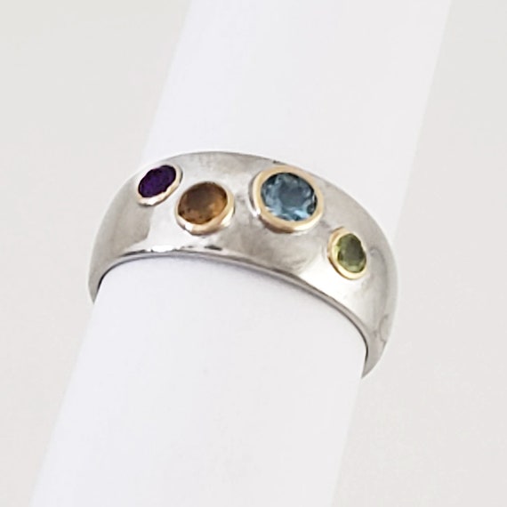 14K White Gold & Gemstone Band - Amethyst, Aquama… - image 2